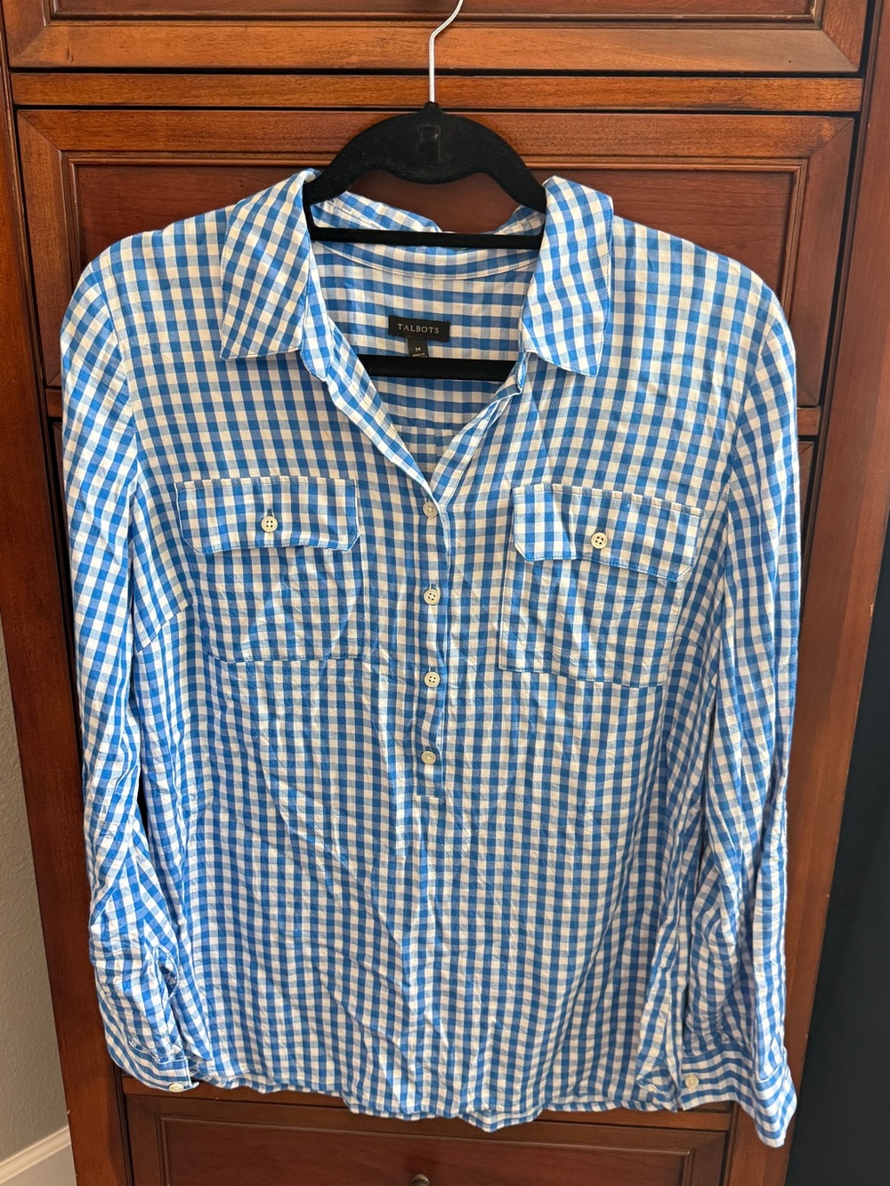 Talbots Blue and White Gingham Button-Down Shirt - Men's Casual